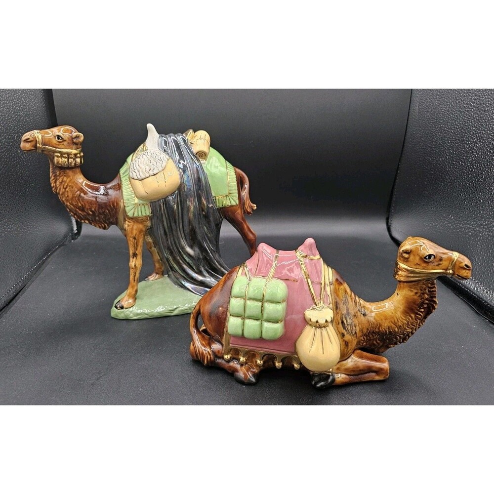 Holland Mold Standing Sitting Camel  Figure Hand Painted Gold Accent Nativity